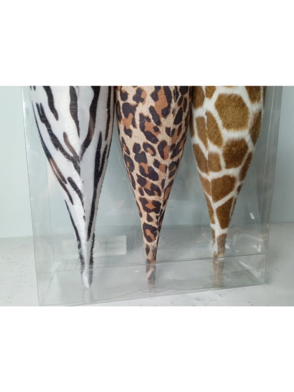 Set of 3 Animal Print Finial Ornaments 13.5" Faux Fur Felt Jungle Cheetah Zebra - Picture 2 of 5